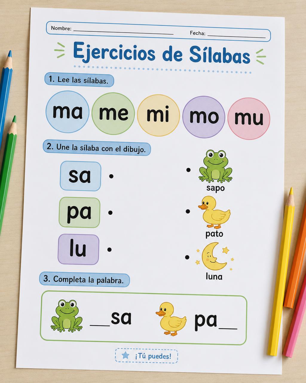 Página de ejemplo: Ejercicios de sílabas
