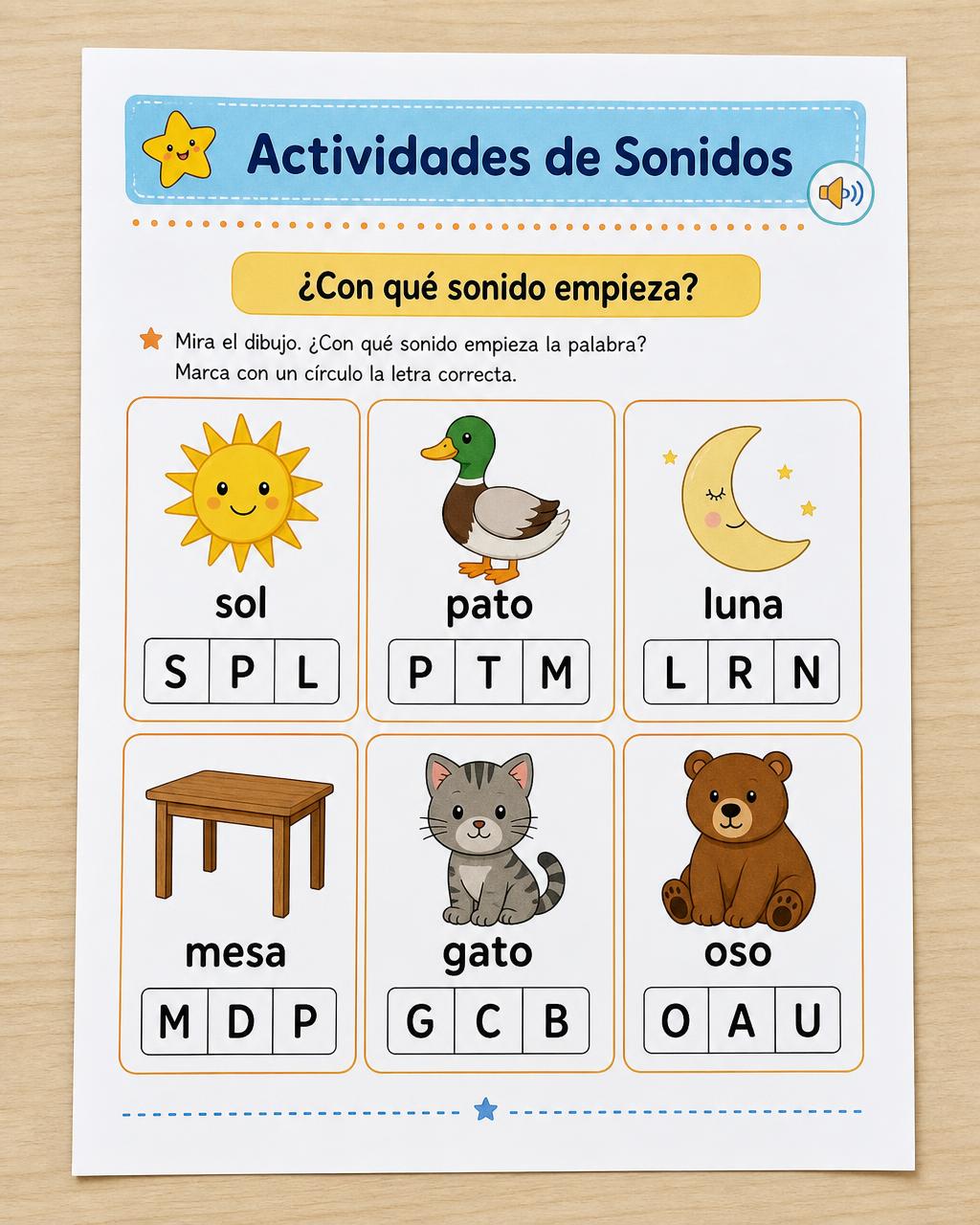 Página de ejemplo: Actividades de sonidos